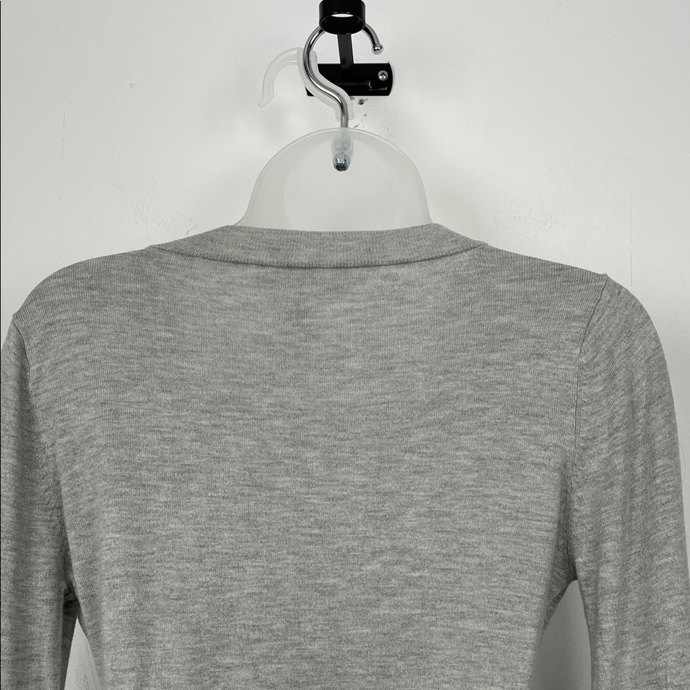 White House Black Market Silk Cashmere Gray Babydoll Smocked Women L V Neck Top - Picture 6 of 7